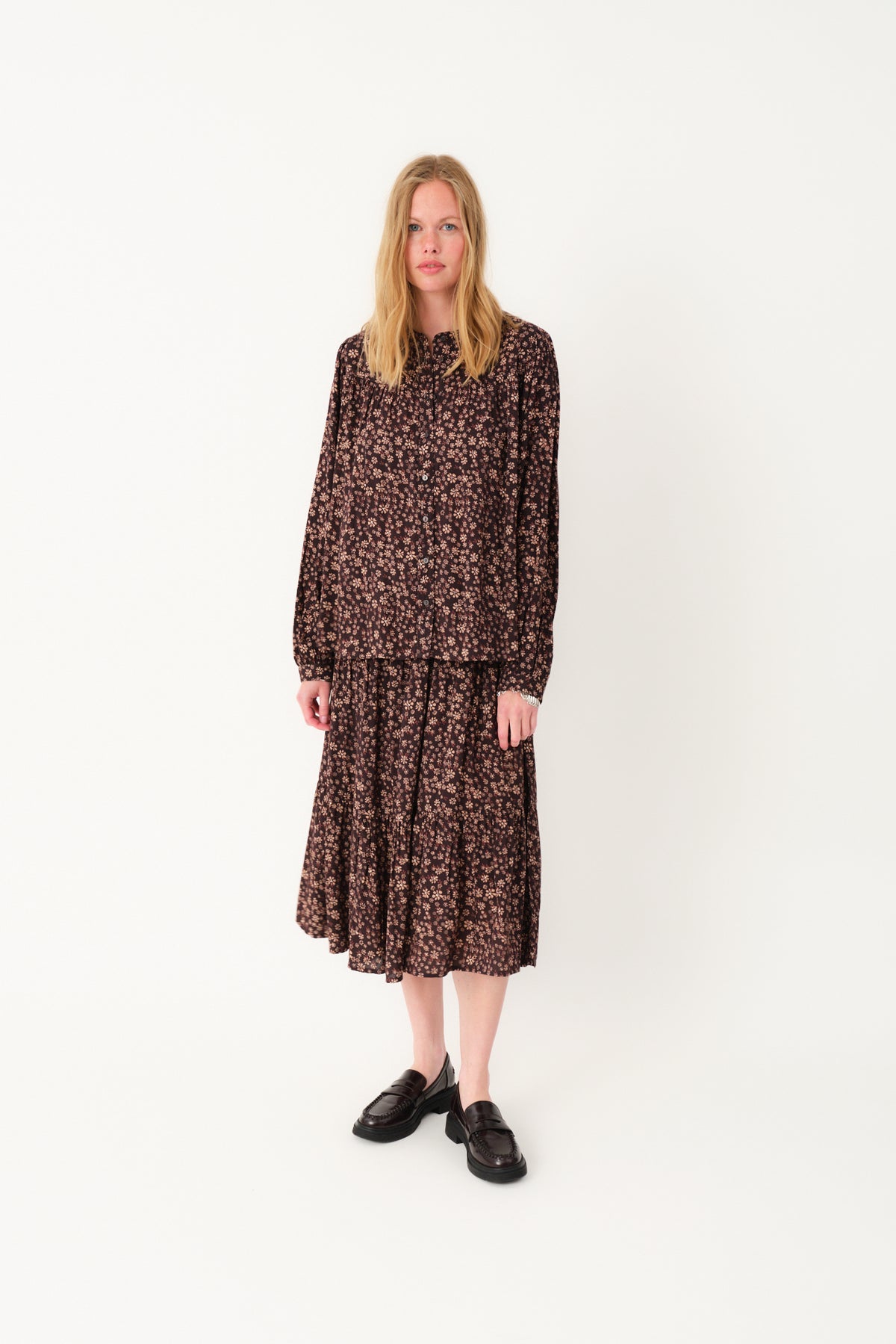 Lollys Laundry MorningLL Midi Skirt Skirt 87 Dark Mokka