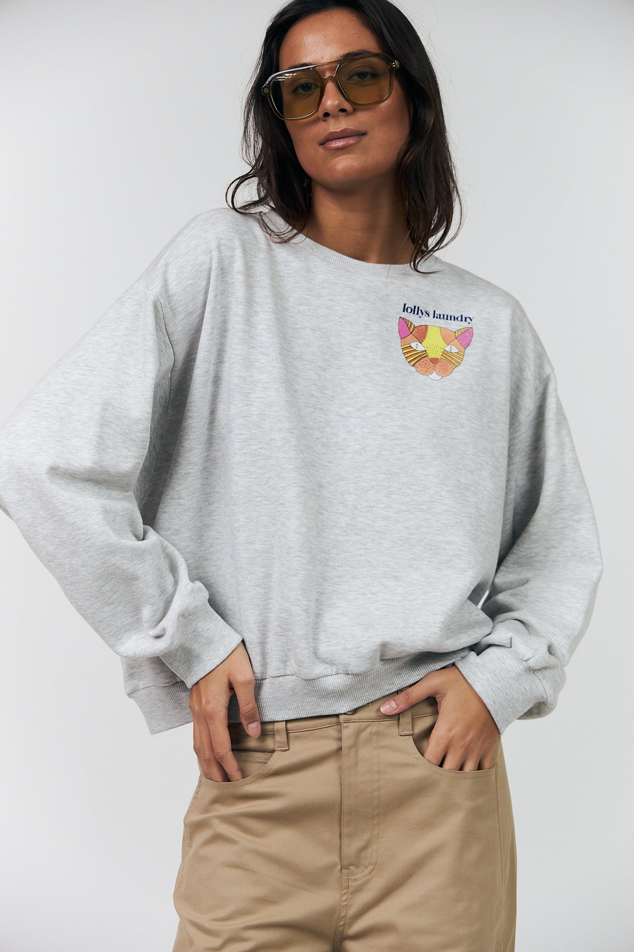 Lollys Laundry SydneyLL Cat Sweatshirt Sweatshirt 13 Light Grey Melange