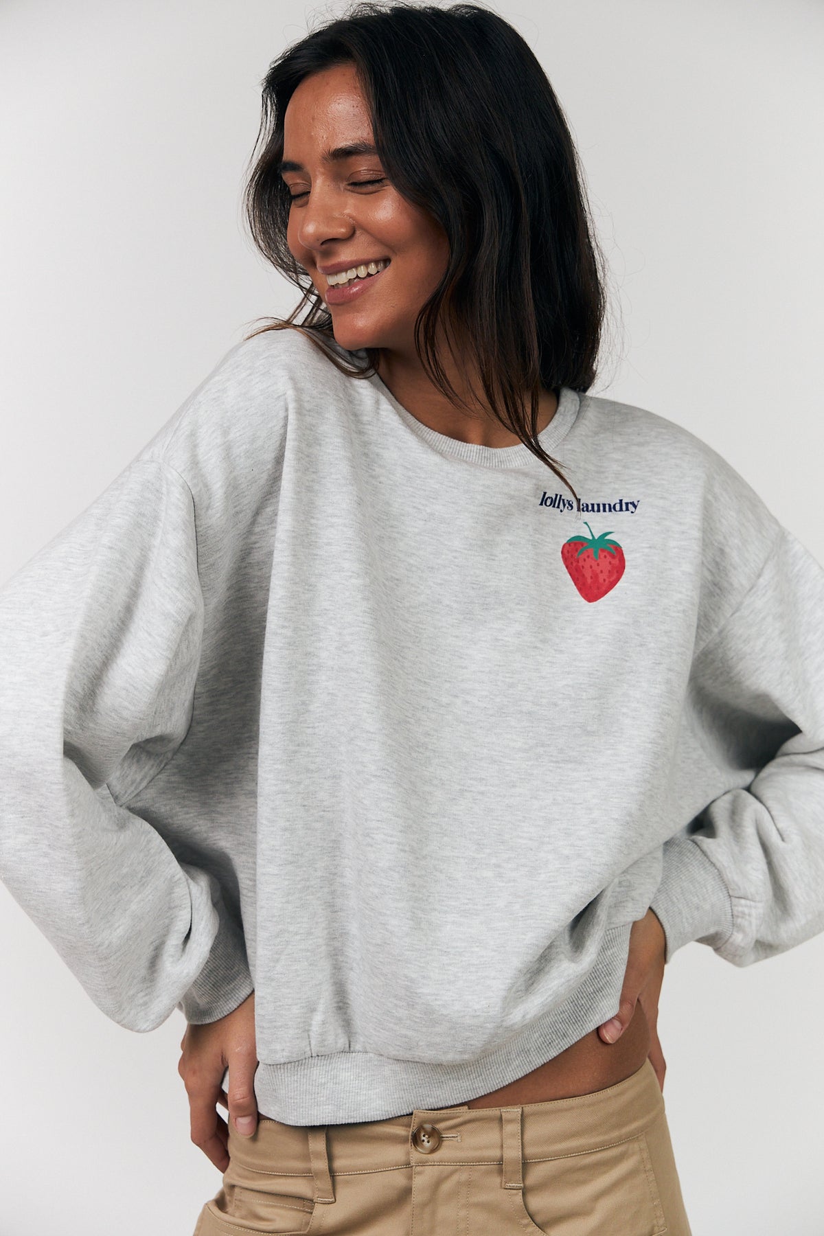 SydneyLL Strawberry Sweatshirt - Light Grey Melange