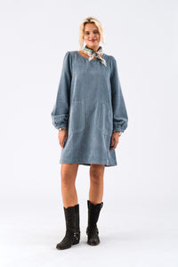 CarlaLL Short Dress LS - Dusty Blue