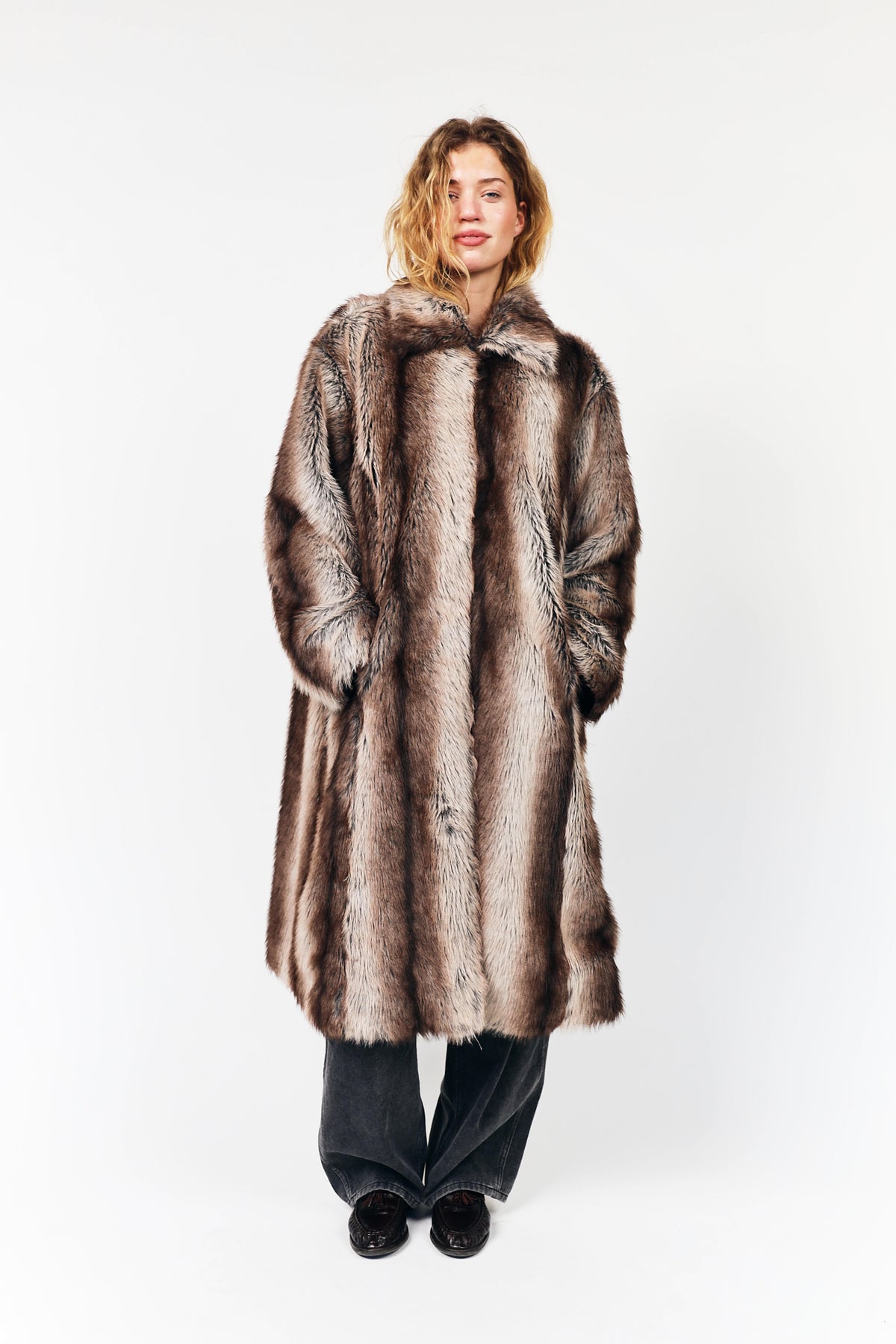 PetuniaLL Long Faux Fur Jacket - Brown