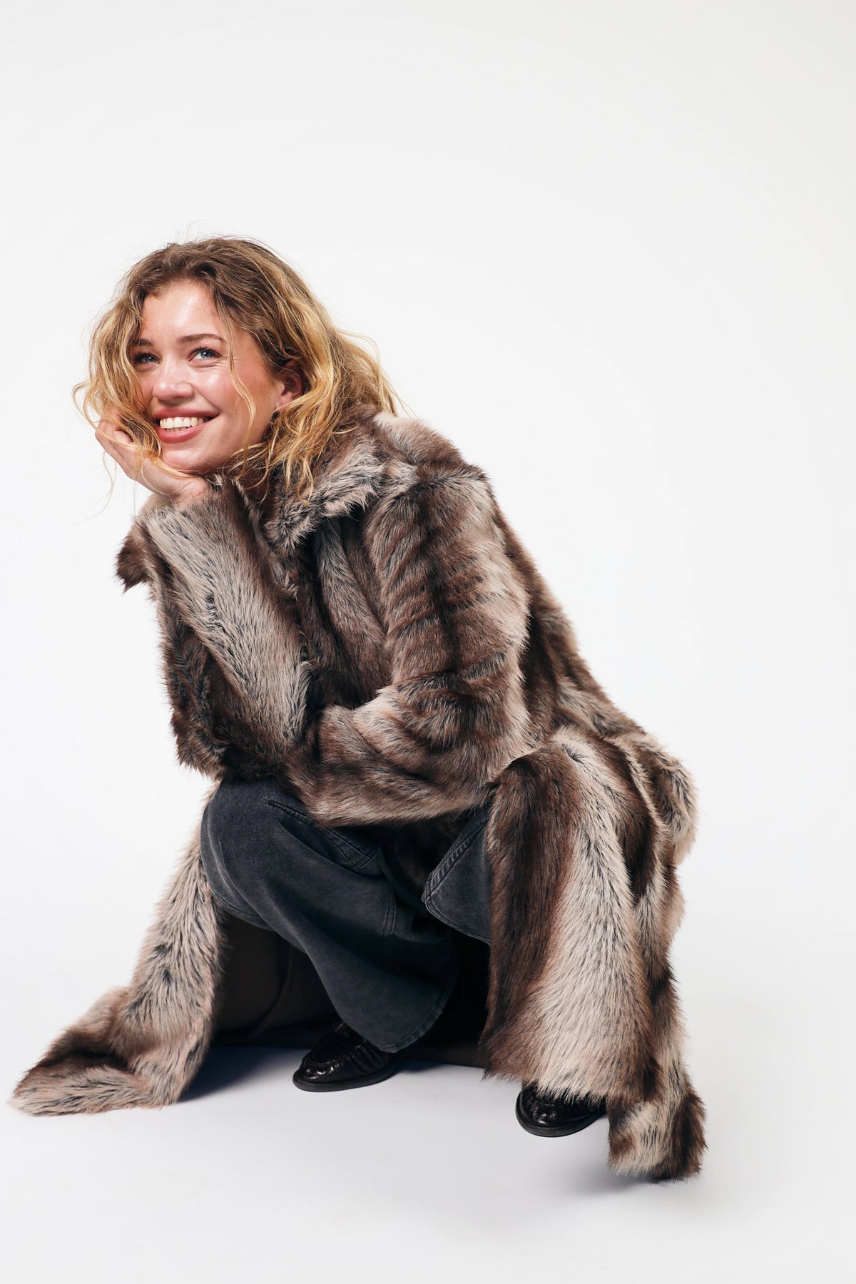 PetuniaLL Long Faux Fur Jacket - Brown
