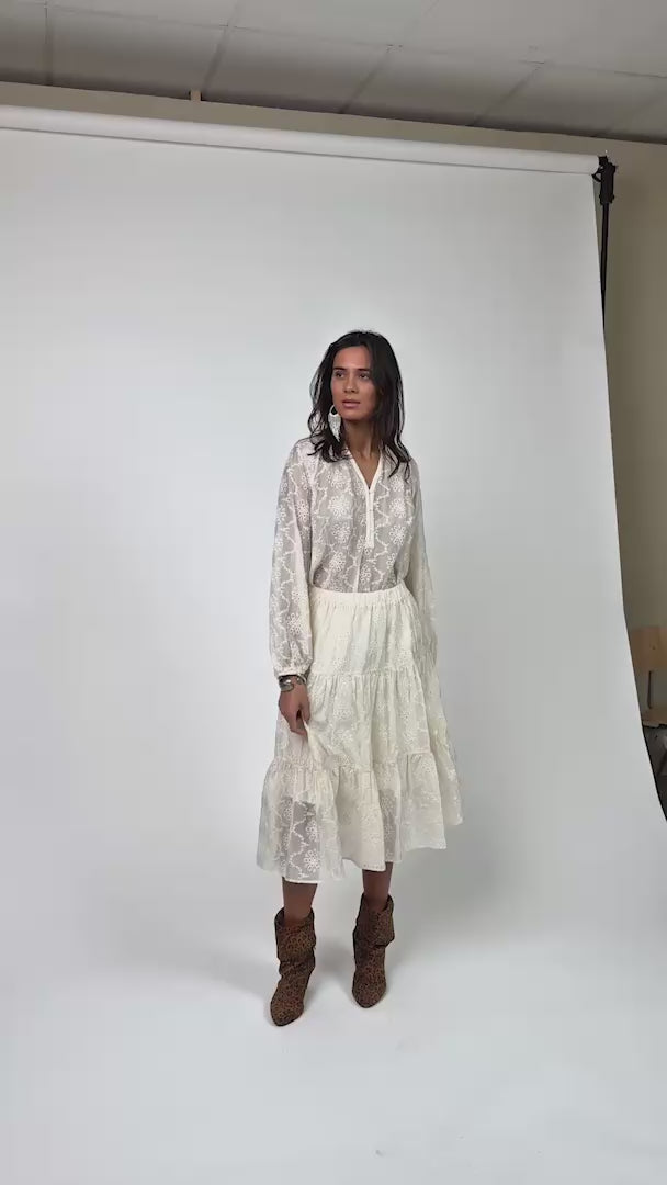 Lollys Laundry MorningLL Midi Skirt Skirt 02 Creme